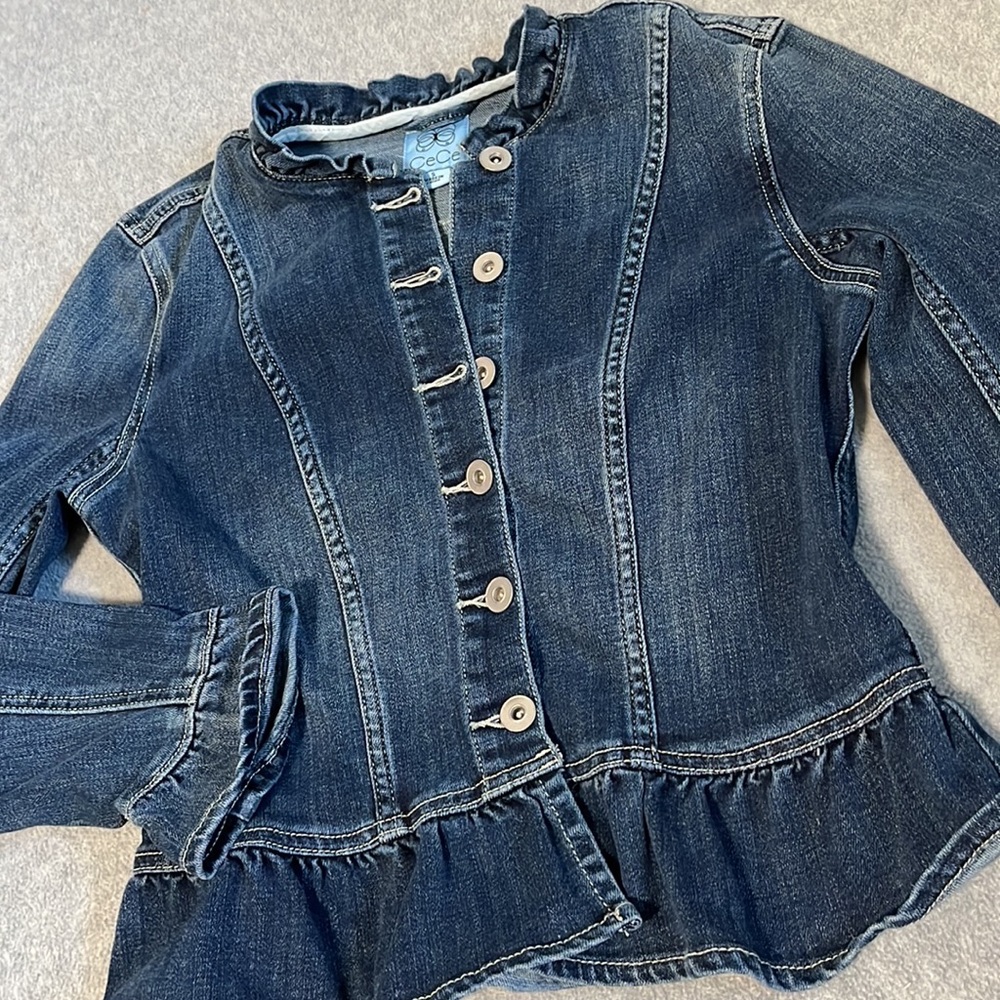 Cece Denim Jacket Small Coquette Preppy Academia Cottagecore Ruffle Preppy - Picture 9 of 9